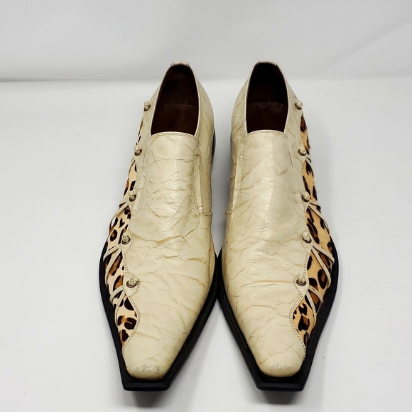 Fiesso Bone Leopard Hair Genuine Leather Loafer Shoes Pointed Toe F18027  Size 8 - Picture 4 of 11